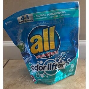 1-All with Stainlifters Odor Lifter 4-in-1 Mighty Pacs Laundry Detergent 19count